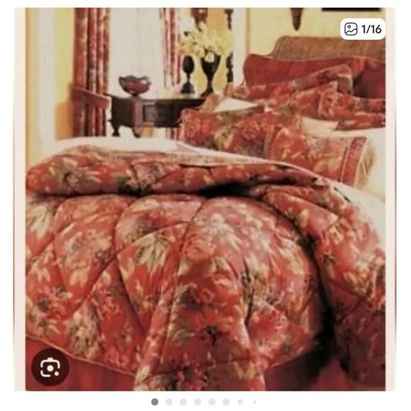Vintage Croscill Home Serena Red Gold Floral Queen Comforter Shams Bed Skirt - Picture 1 of 15